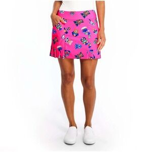 Tzu Tzu Hot Pink Skort XS Mini‎ Skirt Tribal Mask Print Pleated Made in USA